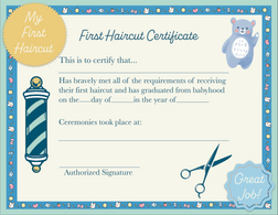 First Haircut Certificates - Pack of 6