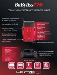 BaBylissPRO® LO-PROFX Compact Single-Foil Shaver Limited Red