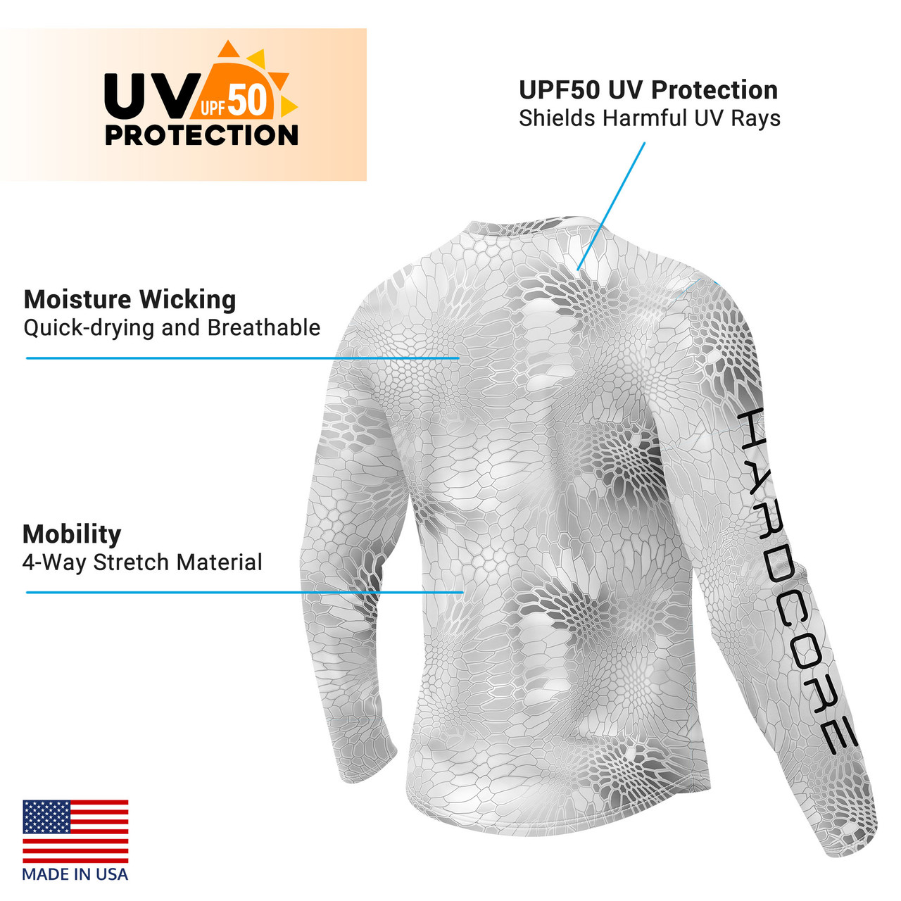Rodeel T-shirt à manches longues UPF 50+ pour homme, protection solaire UV, séchage rapide, pour la pêche, la course à pied, l'entraînement, Gris tempête arc-en-ciel, 3TG