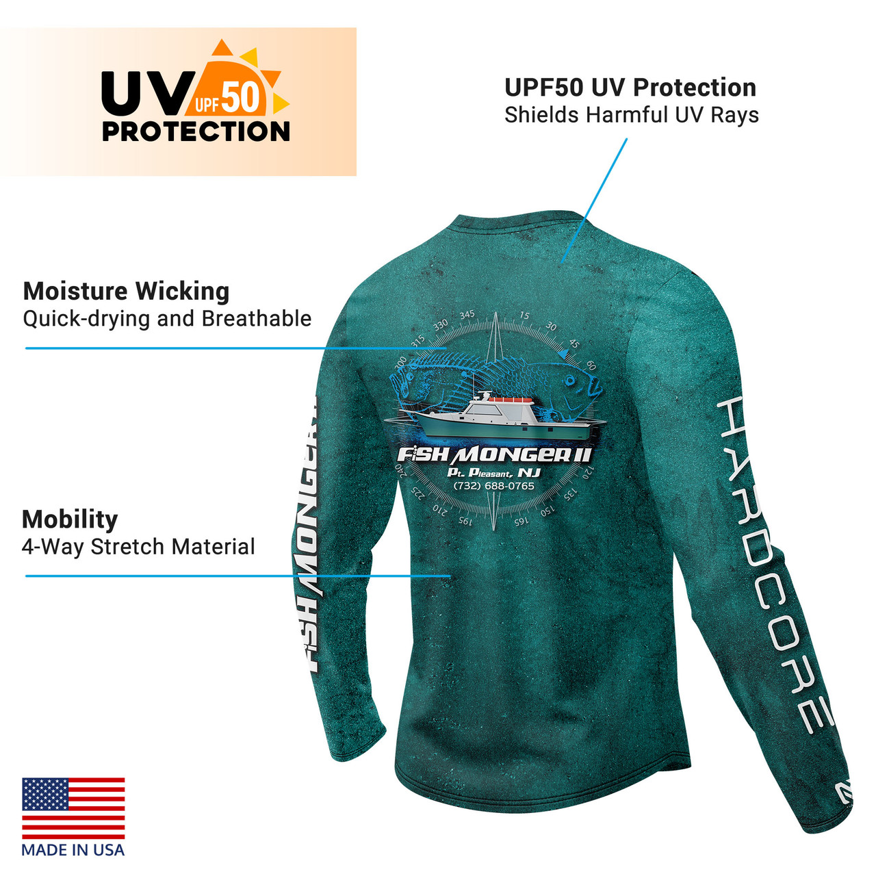 Men's UPF 50+ Sun Protection Fishing Shirts Long Sleeve Lightweight Hiking Travel