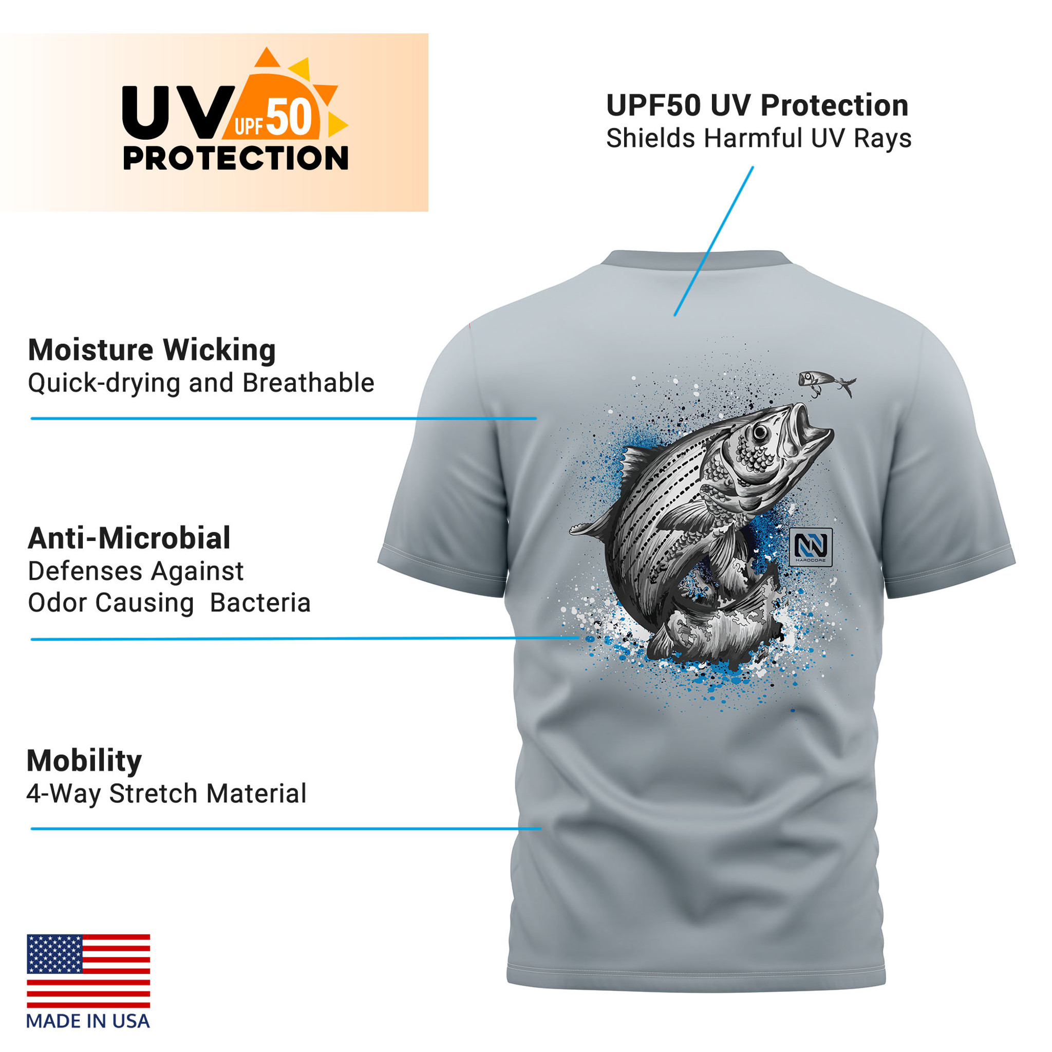 Bass Fishing Performance Dry-Fit 50+ UPF Sun Protection Shirts