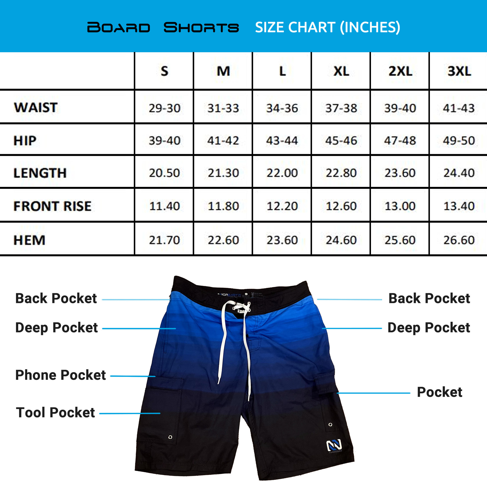 NOREAST'R -Blue Multitone- 7-Pocket Board Shorts