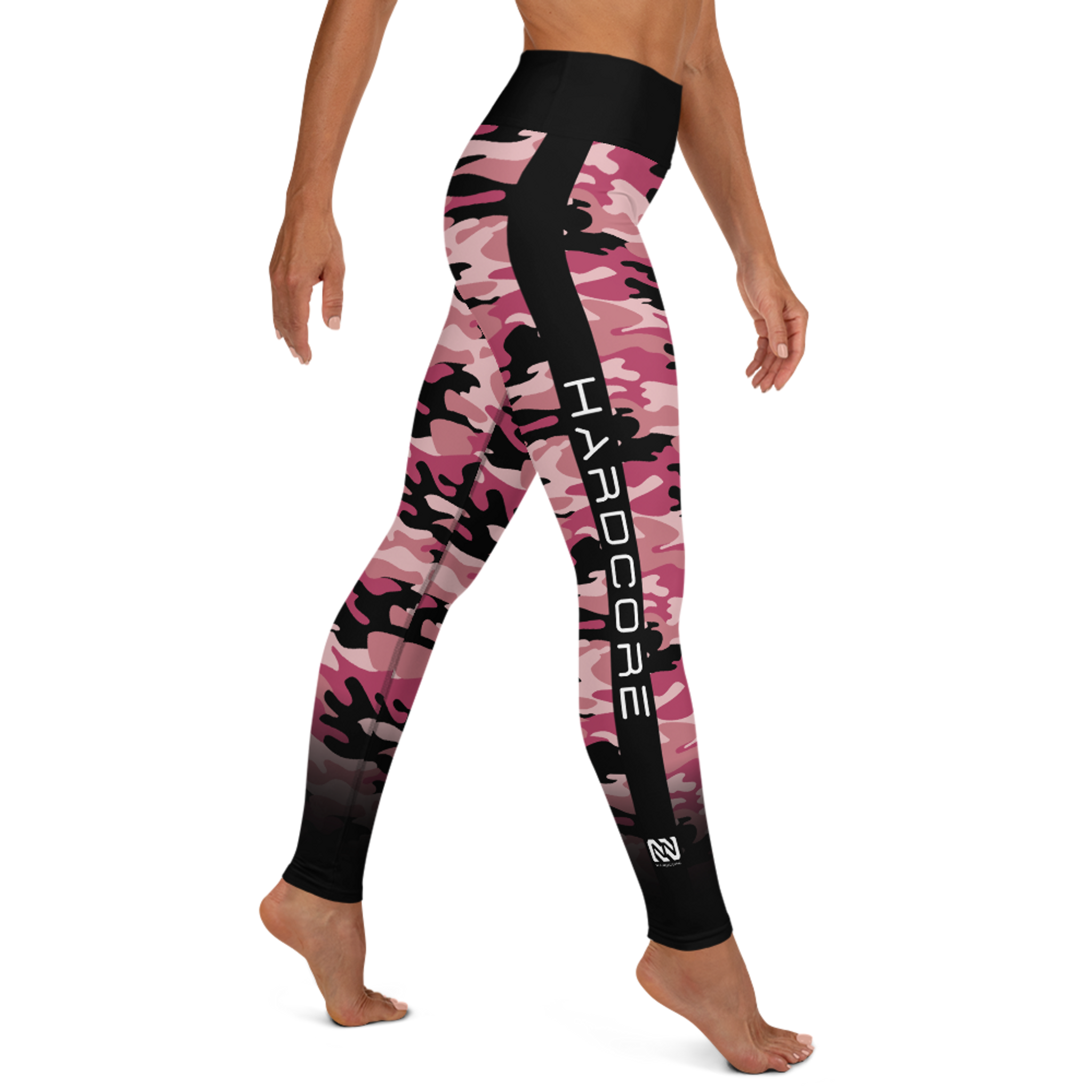 Womens Leggings | Pink Camouflage Capri Leggings | Footless Tights |  No-Roll Waistband