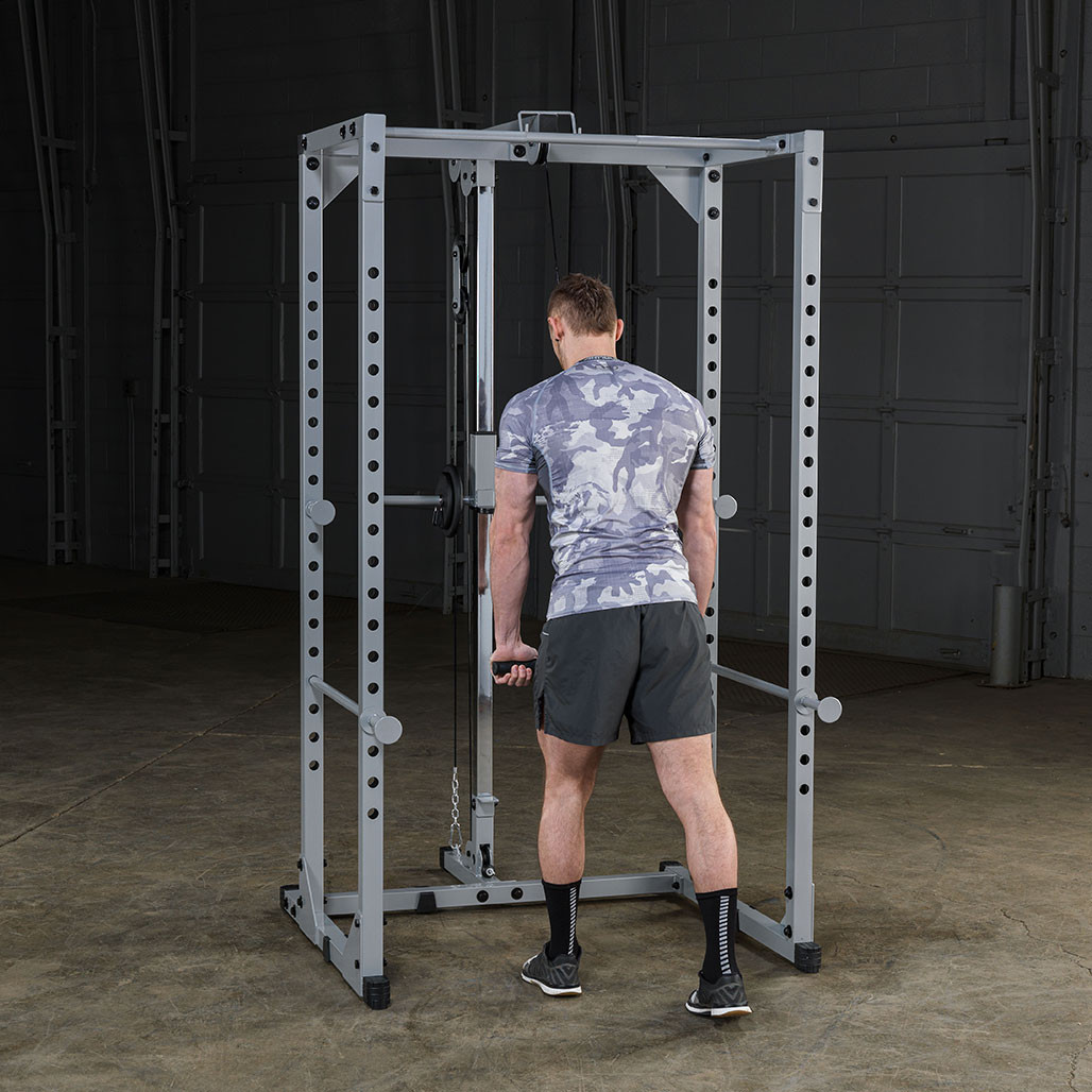 Tricep Press Down on the Powerline PPR200X Power Rack Lat Attachment
