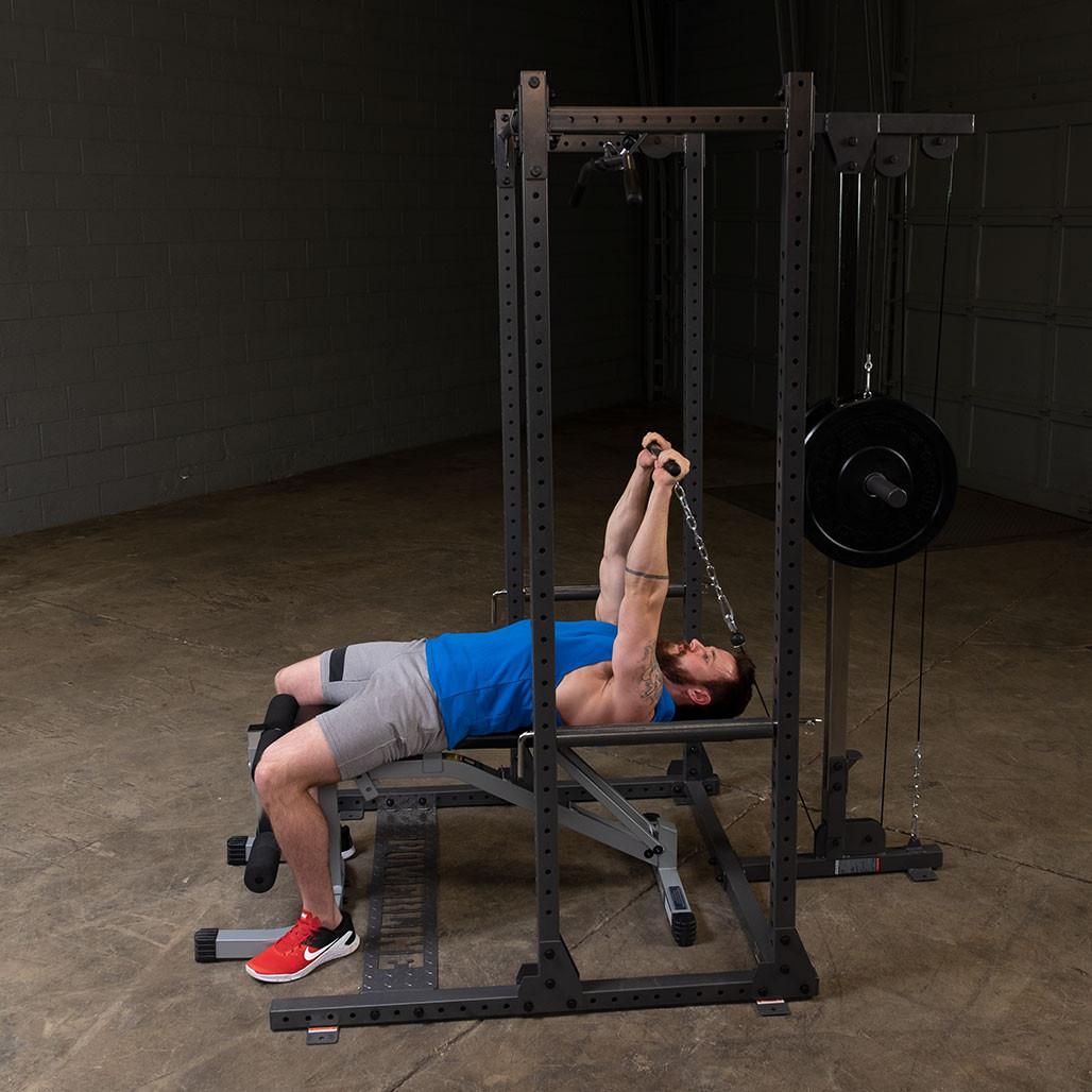 Tricep Extension on the PPR500 Half Rack with optional Lat Attachment and optional Bench