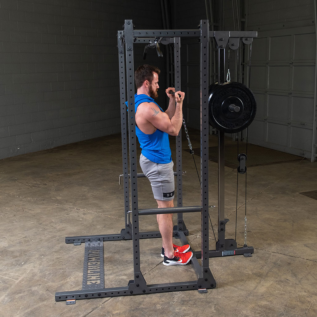 Bicep Curl on the PPR500 Half Rack with optional Lat Attachment