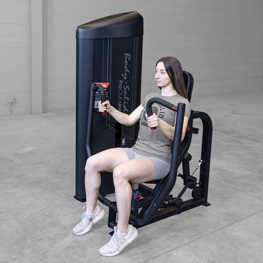 Seated Press on the Pro ClubLine Series 2 Chest Press 210 lb. Stack