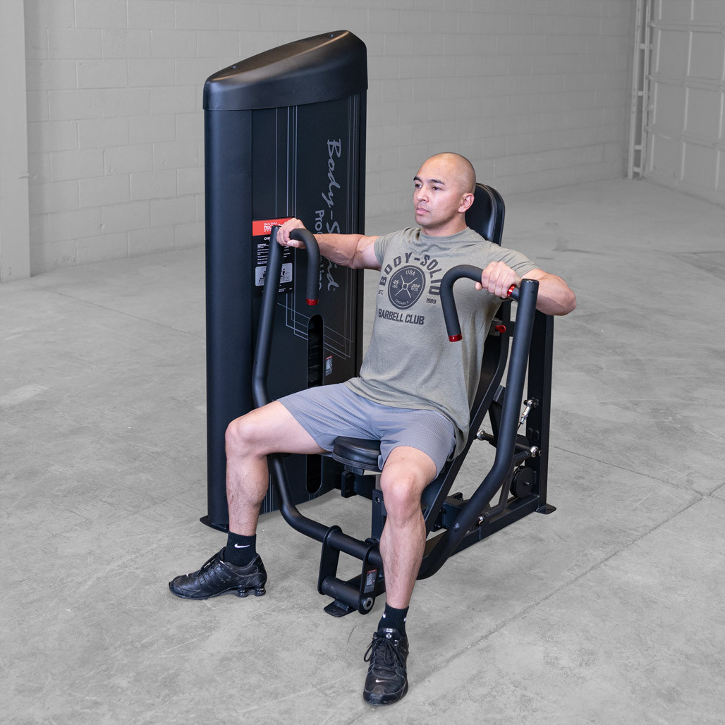 Seated Press on the Pro ClubLine Series 2 Chest Press 210 lb. Stack