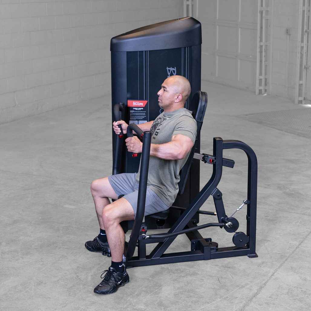 Seated Press on the Pro ClubLine Series 2 Chest Press 210 lb. Stack
