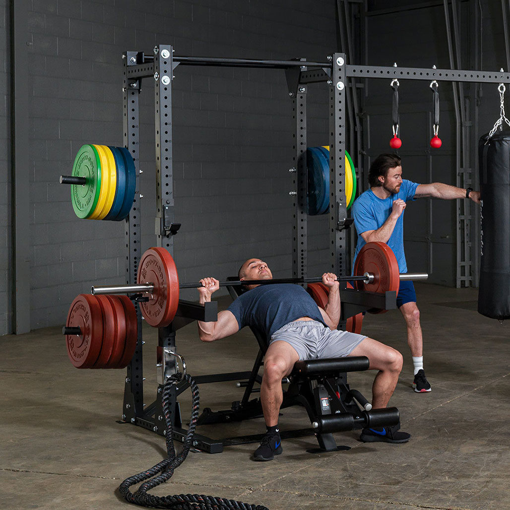 Incline Bench Press on the Body-Solid SPR500 Commercial Half Rack with the Rear Extension