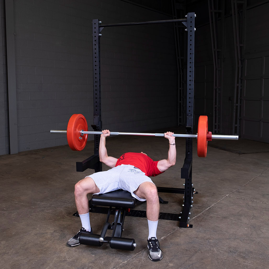 Bench Press on the Body-Solid SPR500 Commercial Half Rack with optional bench