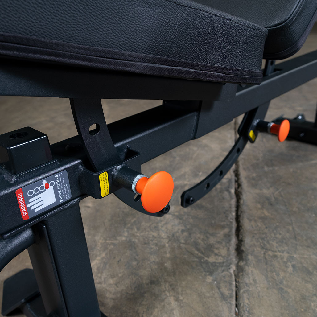 Detail of the Adjustments on the Rugged Flat Incline Bench