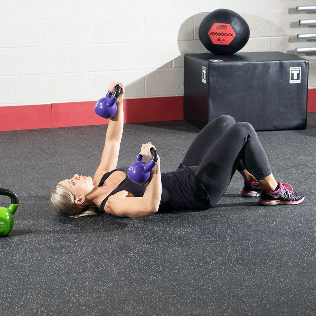 Floor Presses with the Vinyl Dipped Kettlebells 5-50 Pounds