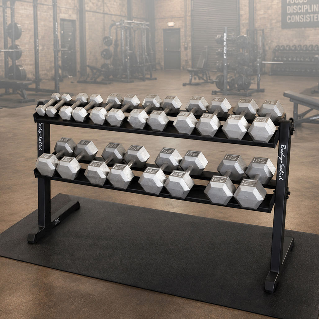 5-50 lb Complete Strength Package with Hex Dumbbells & Heavy Duty Rack