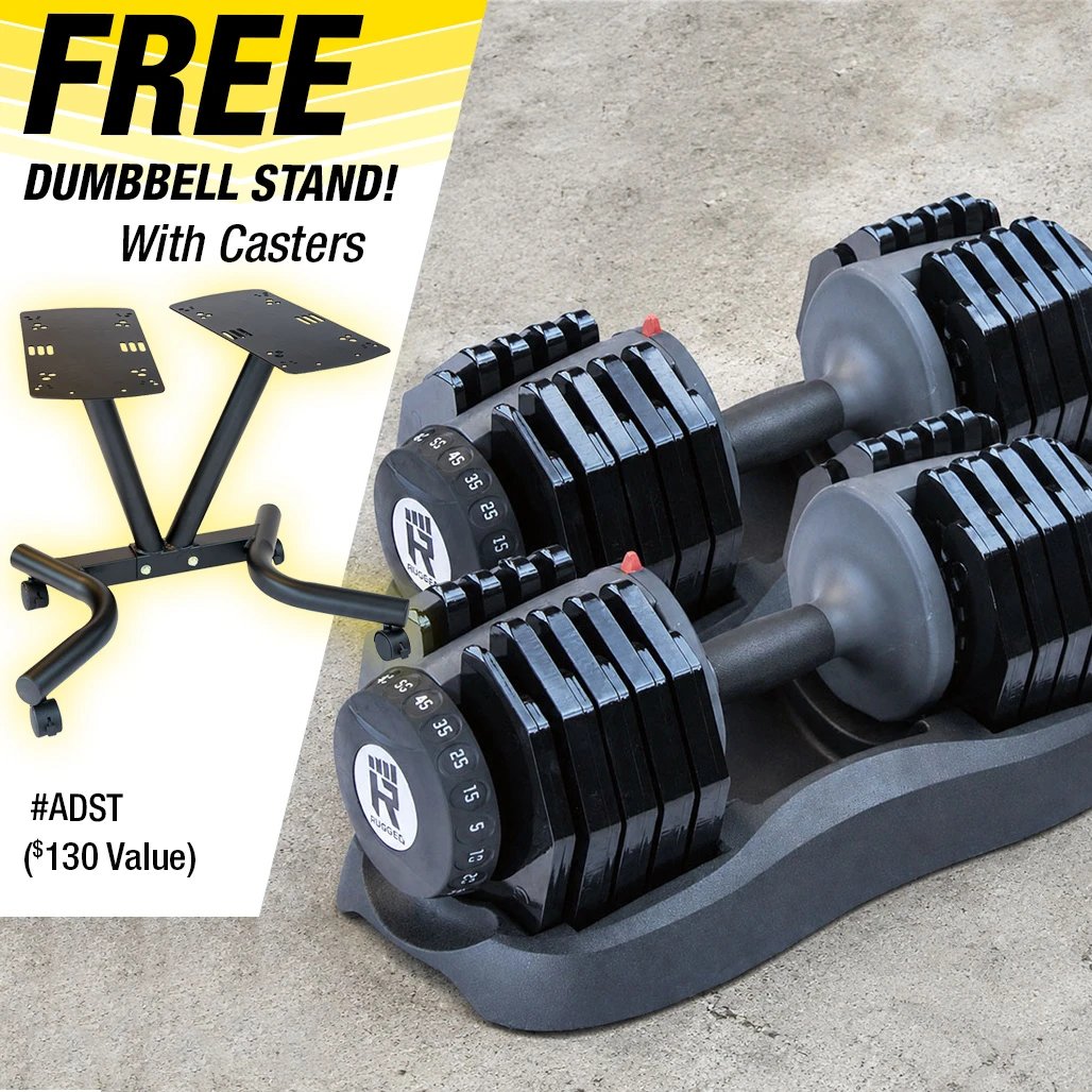 Rugged 5-50 lb. Adjustable Dumbbell Set, with FREE Stand!