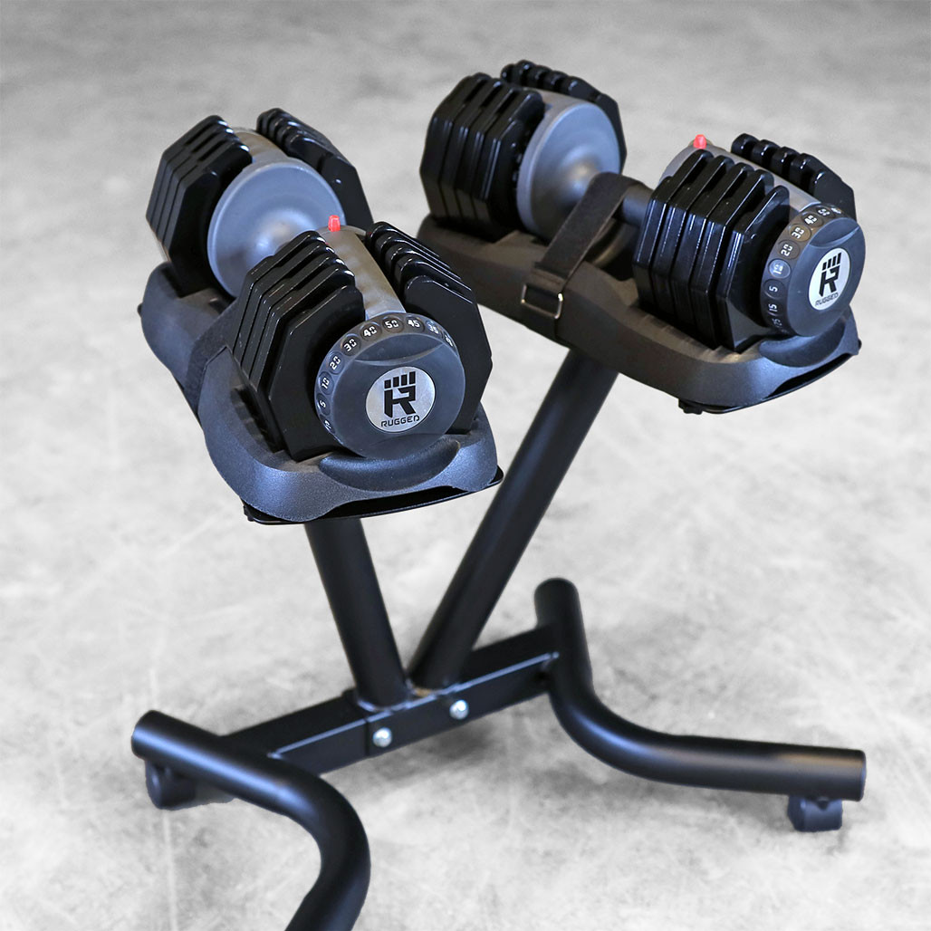 Rugged Adjustable Dumbbell Pair with Stand