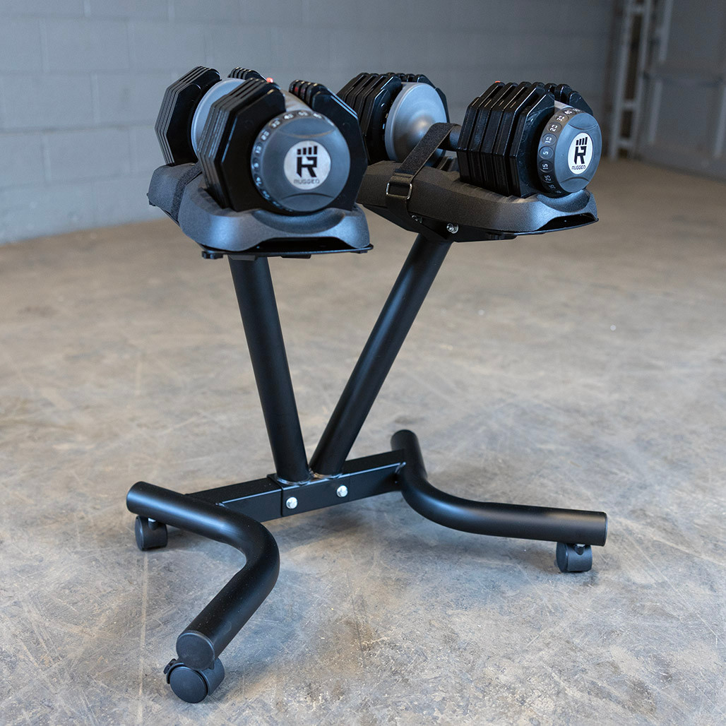 Rugged Adjustable Dumbbell Set, 5 lb. to 50 lb., with Stand
