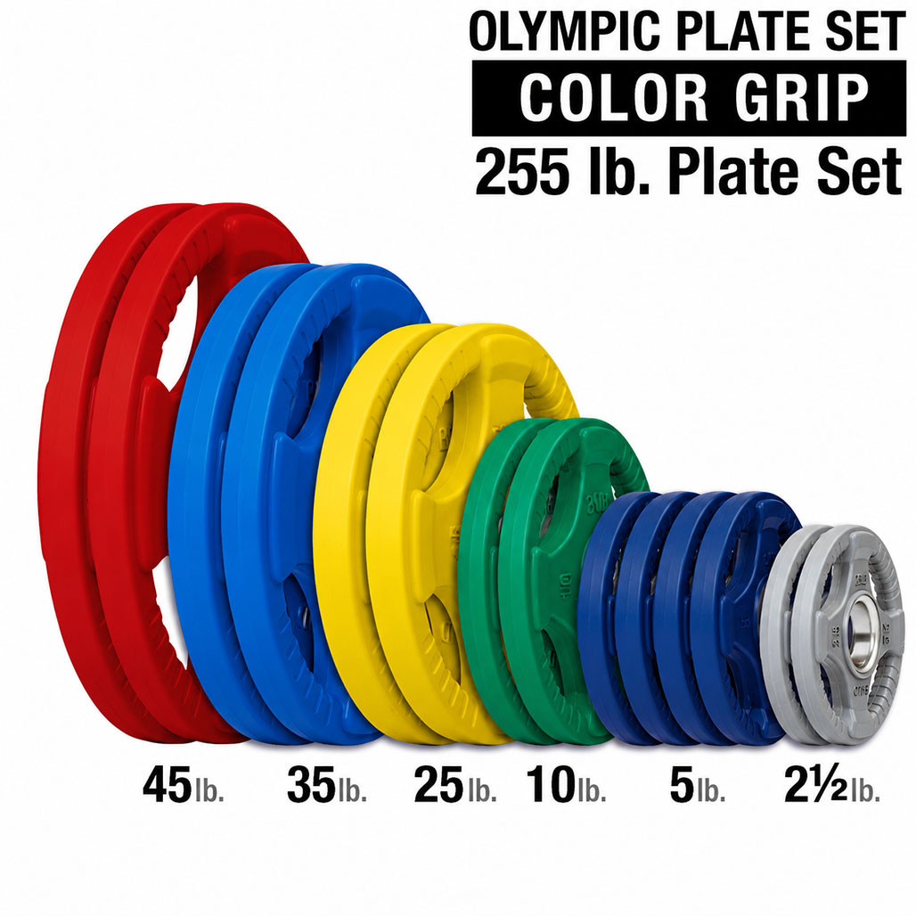 255 lb. Rubber Color Grip Olympic Plate Set