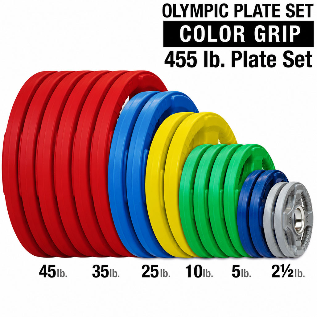 455 lb. Rubber Color Grip Olympic Plate Set