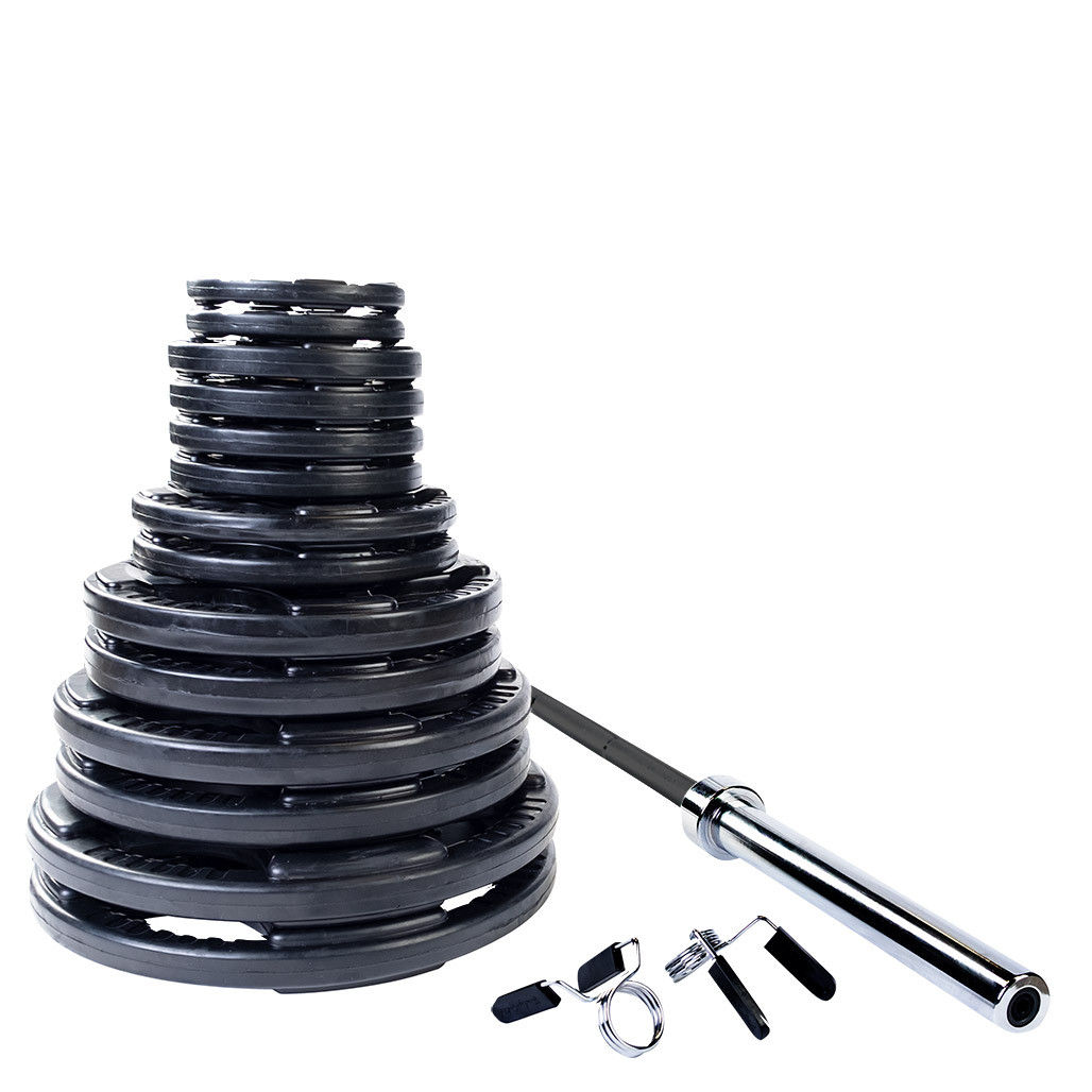 300 lb. Olympic Rubber Grip Weight Set, with Black Bar