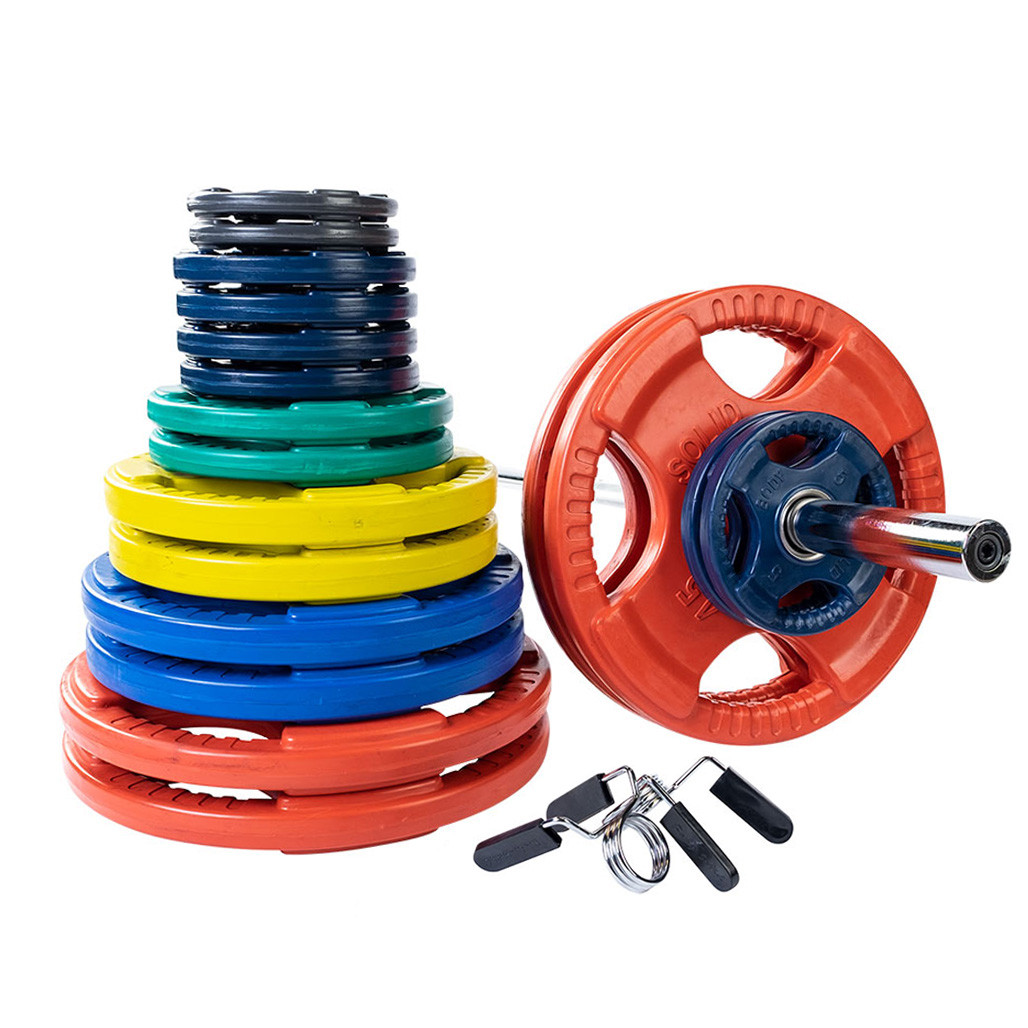 400 lb. Olympic Color Grip Weight Set with Chrome Bar