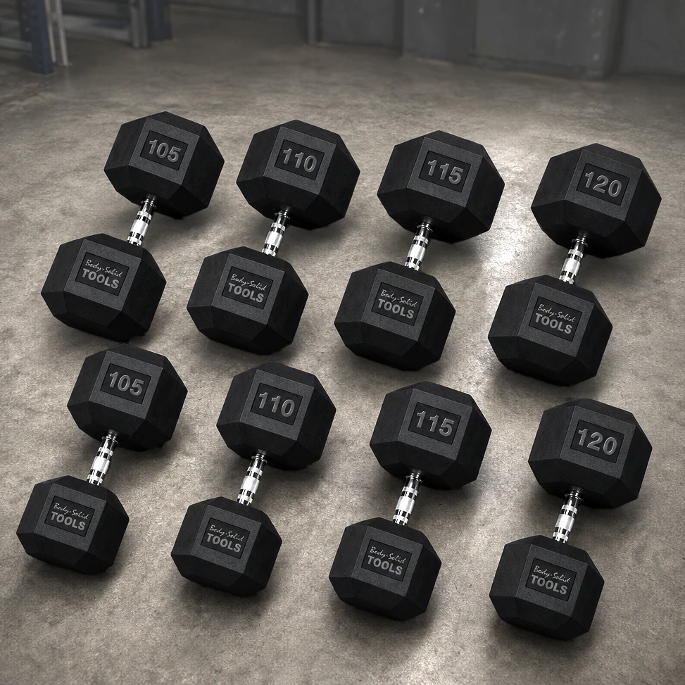 105-120 lb. Rubber Coated Hex Dumbbell Set, Shipping Included!