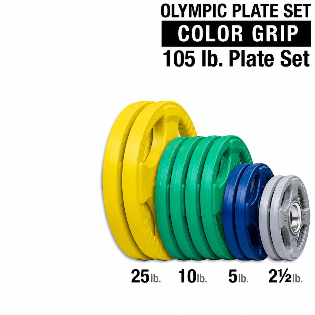 105 lb. Rubber Color Grip Olympic Plate Set