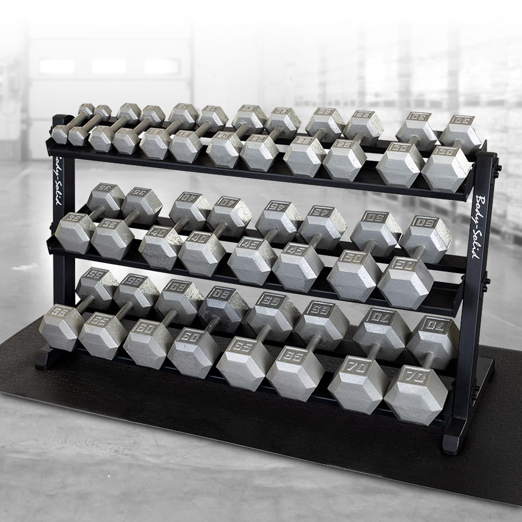 Body-Solid 5-70 lb. Hex Dumbbell Set with Heavy Duty Storage Rack