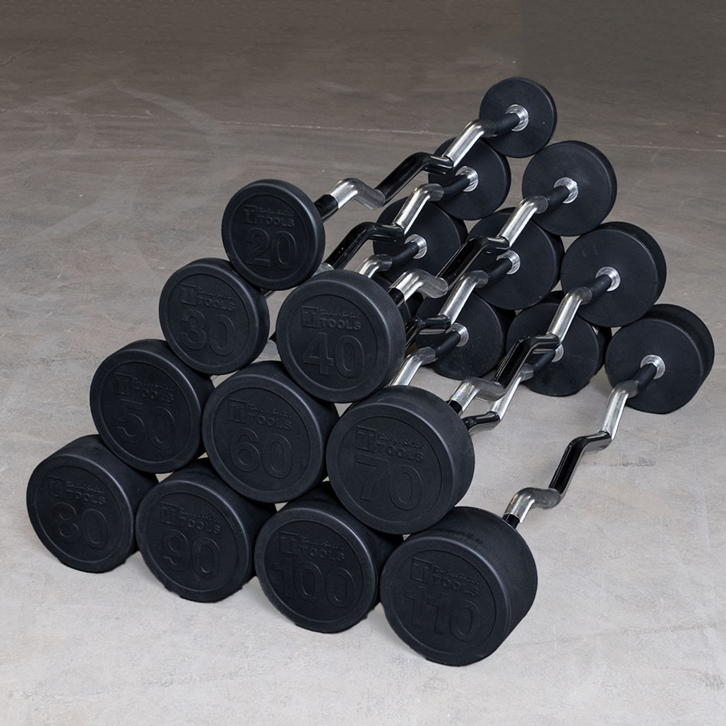 650 lb. Set of 10 Fixed-Weight EZ Curl Barbells, from 20-110 lbs