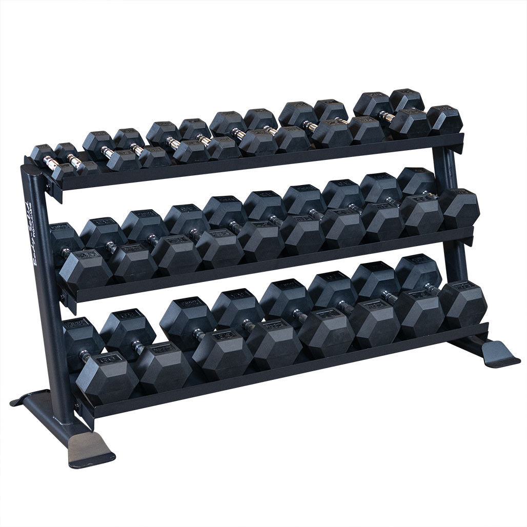 5–75 lb Rubber Hex Dumbbells + HD Rack