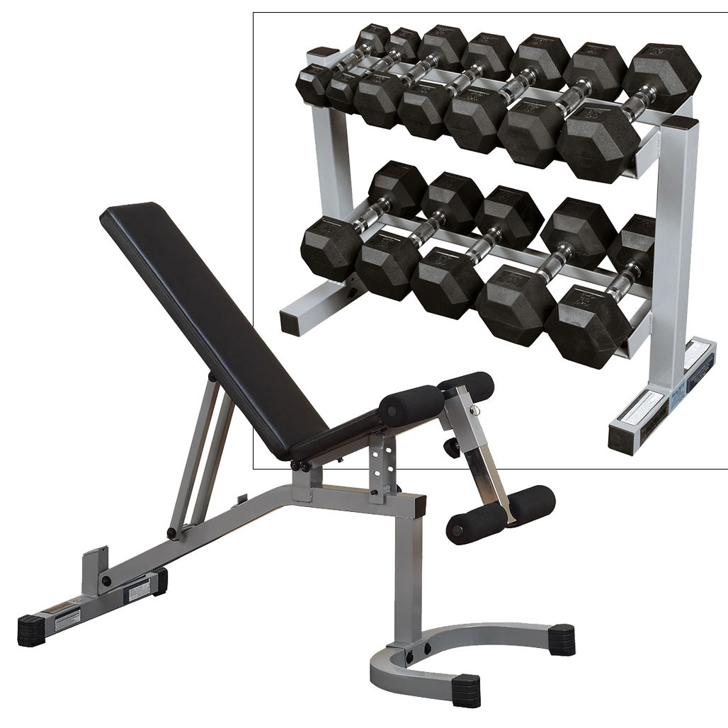 Powerline Adjustable Bench & Dumbbell Combo with Storage Rack