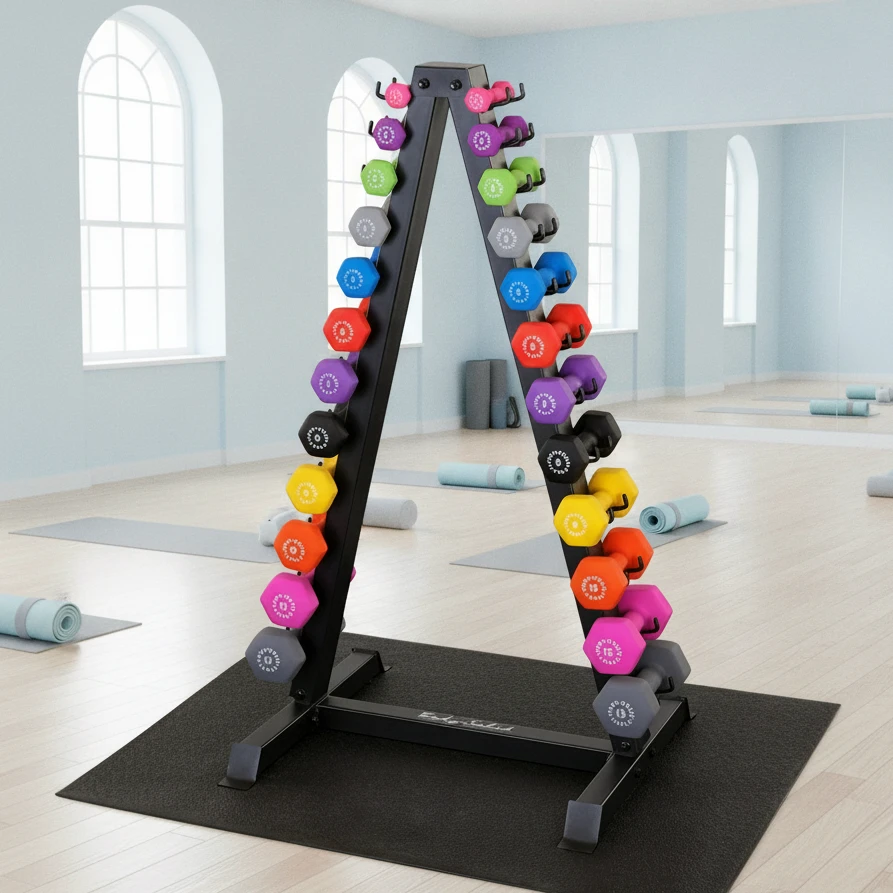 1-15 lb. Neoprene Dumbbell Set with Body-Solid Vertical Storage Rack, Shipping Included