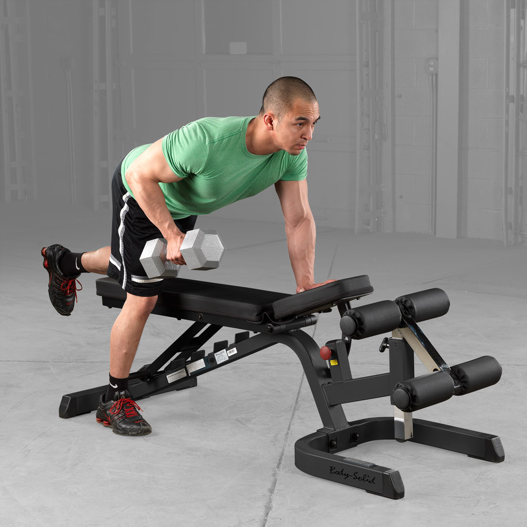 One Arm Bent Over Rows on the Body-Solid GFID71 Heavy Duty Flat-Incline-Decline Bench