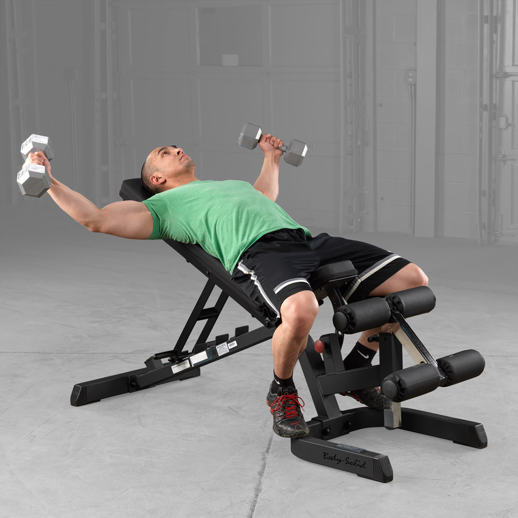 Chest Fly on the Body-Solid GFID71 Heavy Duty Flat-Incline-Decline Bench
