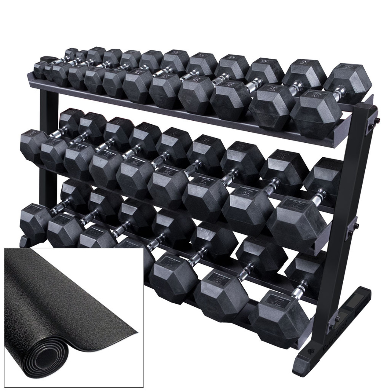 Body-Solid 5-70 lb. Rubber Dumbbell Package with Rack