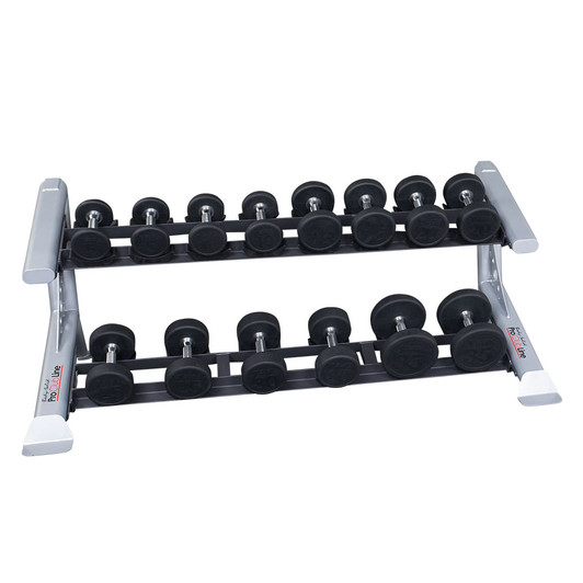 Pro ClubLine Modular Storage Rack 2 Saddle Tiers with Premium Round Rubber Dumbbells