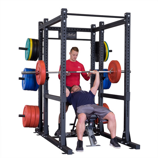 Incline Bench Press on the Body-Solid SPR1000BACK Commercial Power Rack with Rear Extension with optional bench