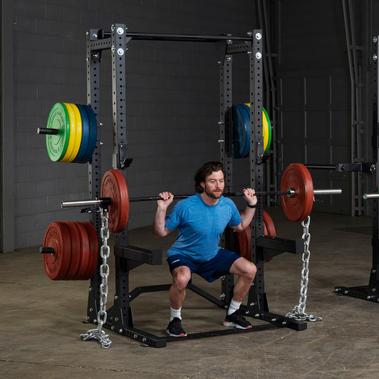 Squats on the Body-Solid SPR500BACK Extended Commercial Half Rack