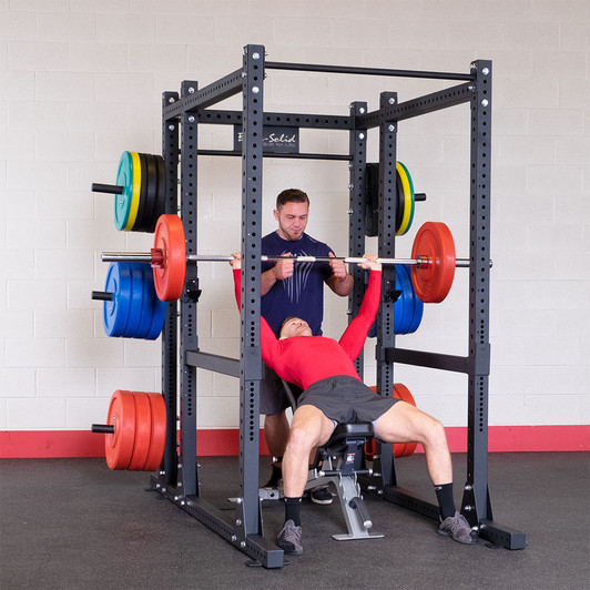 Incline Bench Press on the Body-Solid SPR1000 Commercial Power Rack with the SPRBACK Rear Extension