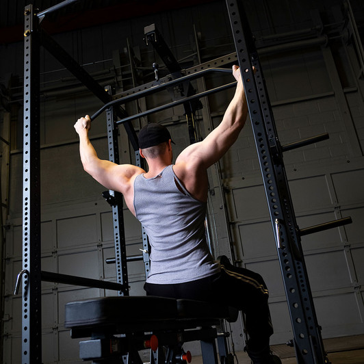 Lat Pulldowns on the Rugged Power Rack Lat Attachment with optional bench