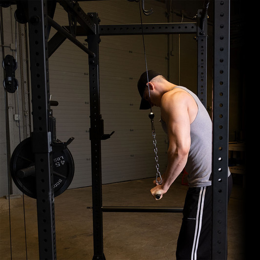 Tricep Pulldowns on the Rugged Power Rack Lat Attachment