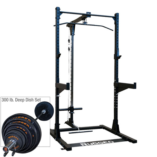 Rugged Half Rack with Lat and 300 lb. Deep Dish Olympic Set