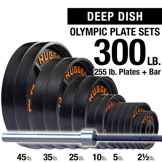 Rugged Half Rack with Lat and 300 lb. Deep Dish Olympic Set