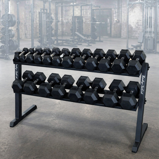 Body-Solid 5-50 lb. Rubber Dumbbell Set with GDR60 Commercial Rack