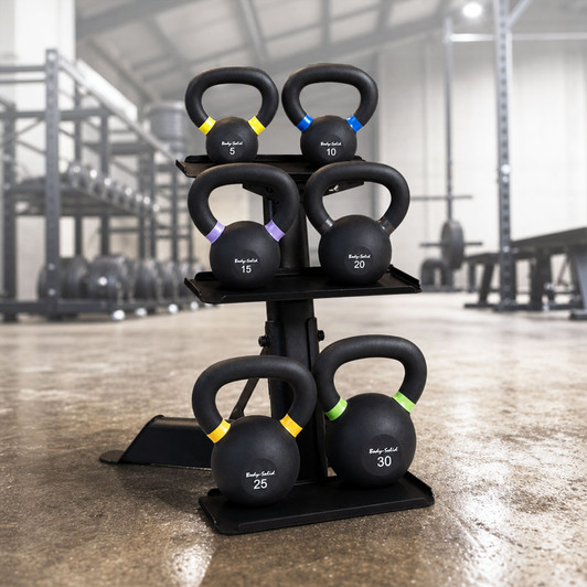 Body-Solid 5-30 lb. Powder Coat Kettlebell Set with Rack