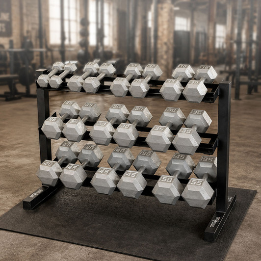 5-50 lb. Iron Hex Dumbbell Package with Rack