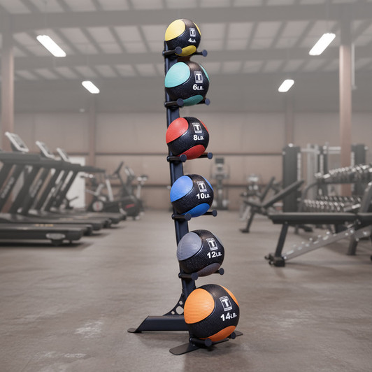 Body-Solid Vertical 6-Tier Medicine Ball Rack, includes 6 Balls 4 to 14 lbs.
