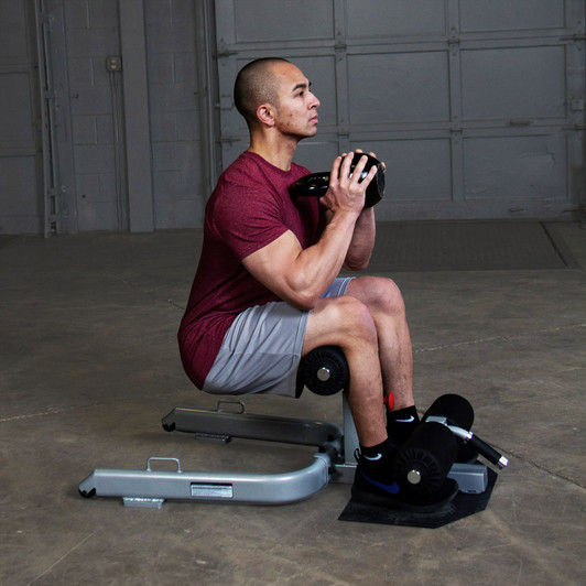 Squats on the Body-Solid Sissy Squat with optional kettlebell