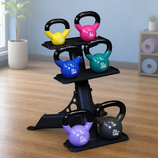 70 lb. Vinyl Kettlebell Package with Rack
