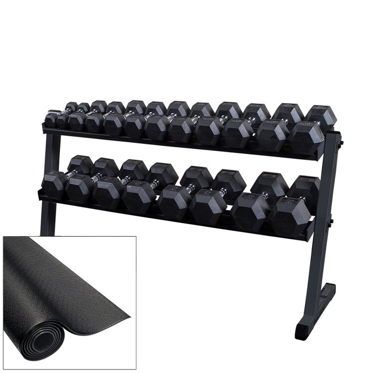 Body-Solid 5-50 lb. Rubber Dumbbell Set with GDR60 Commercial Rack